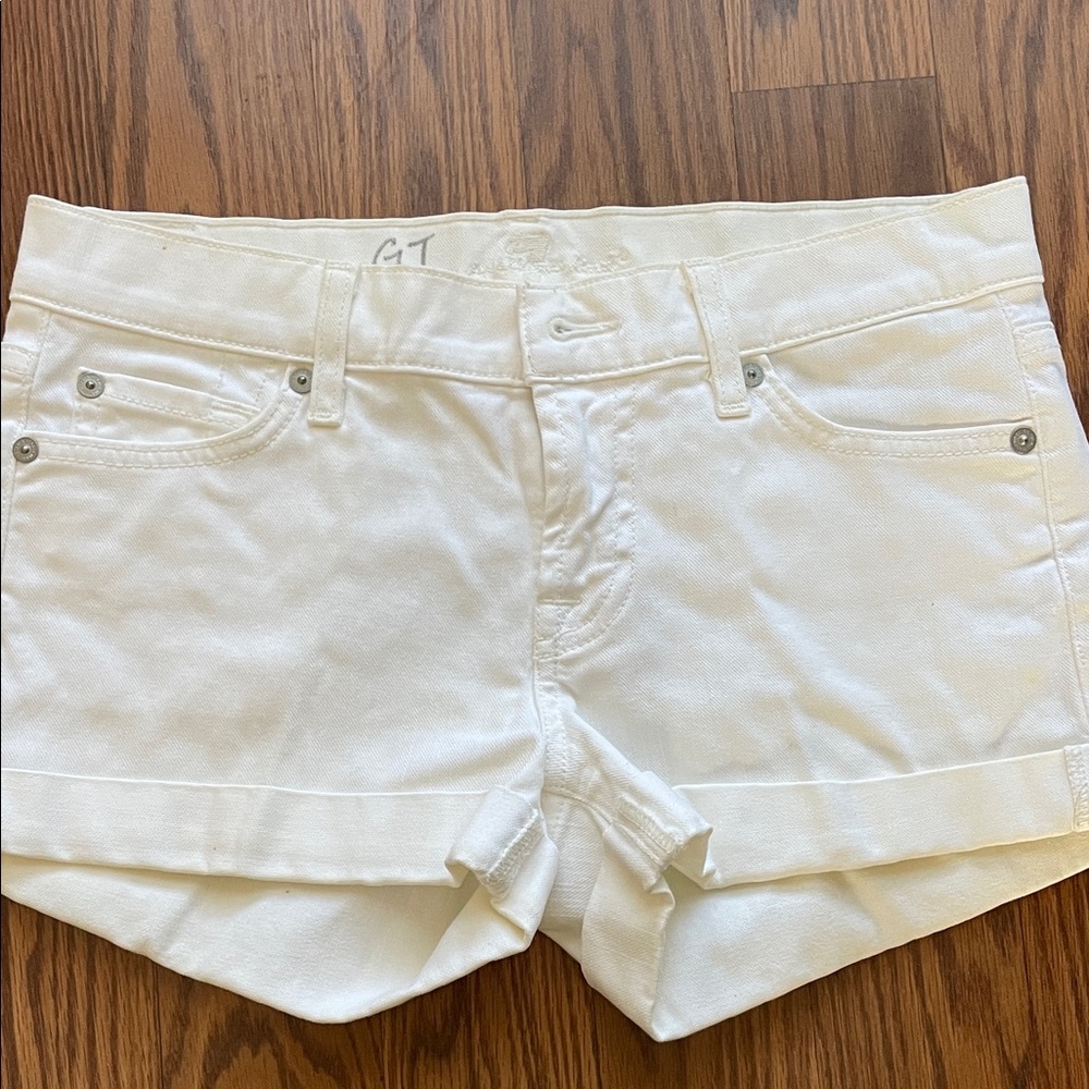 Cuffed White Denim Shorts